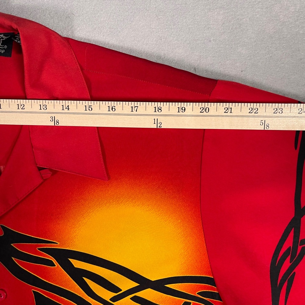 Dragonfly Motorcycle Button Up Shirt Graphic Print Short Sleeve Red L - Picture 5 of 9